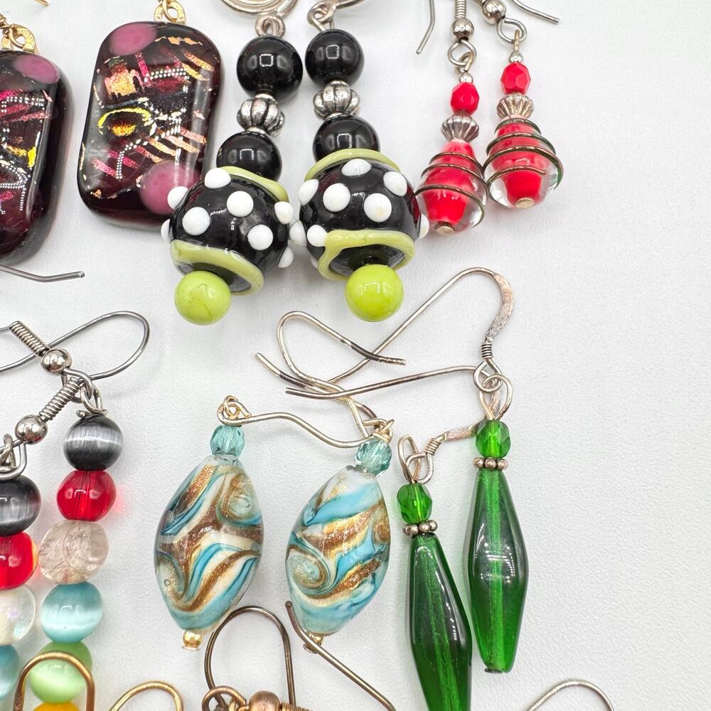Large Mixed Art Glass Earring Lot Lampwork Dichroic Slag Fun Colorful 31 Pair - Picture 6 of 16